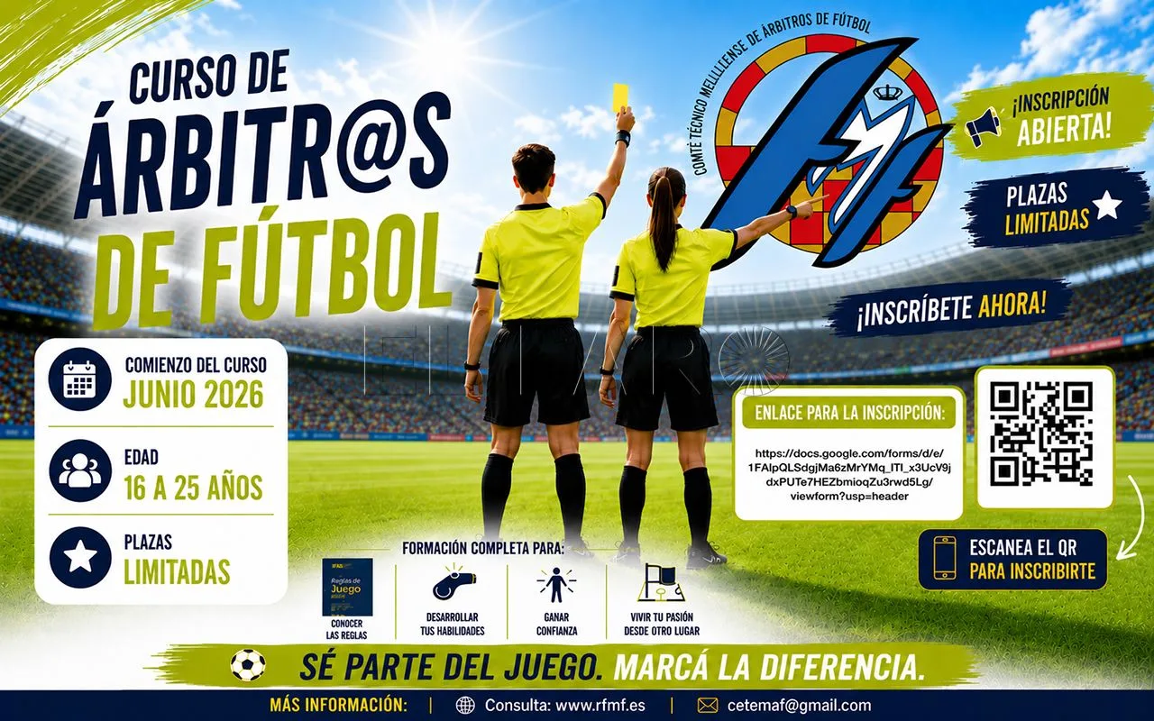 Abren inscripciones para curso de árbitros de fútbol y fútbol sala para la temporada 2026-27