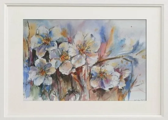 Acuarela original de flores de almendro disponible para compra con certificado de autenticidad