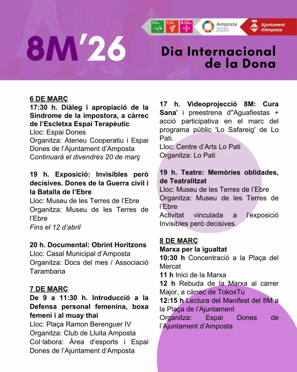 Amposta celebra el Día de la Mujer con un mes de actividades culturales y de reflexión