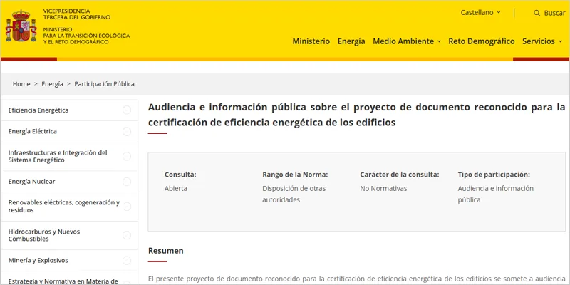 Abierta la consulta pública para actualizar la certificación energética de edificios