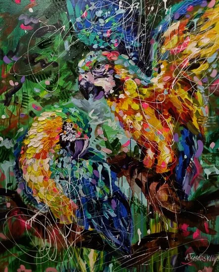 Cuadro original en acrílico sobre lienzo de motivos tropicales disponible para compra