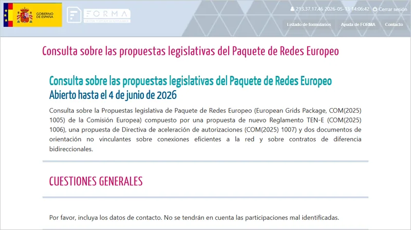 España inicia consulta pública para acelerar infraestructuras eléctricas y de hidrógeno en la UE