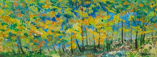Óleo original "Amanecer en el bosque" disponible con envío internacional sin costo