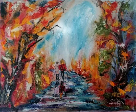 Óleo original “Chicas en otoño”: obra personalizada y lista para colgar