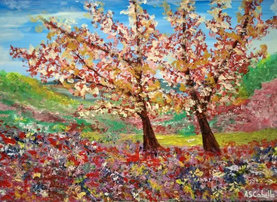 Óleo original "Coloridos en el campo" de Antonio Sánchez Cabello disponible para compra