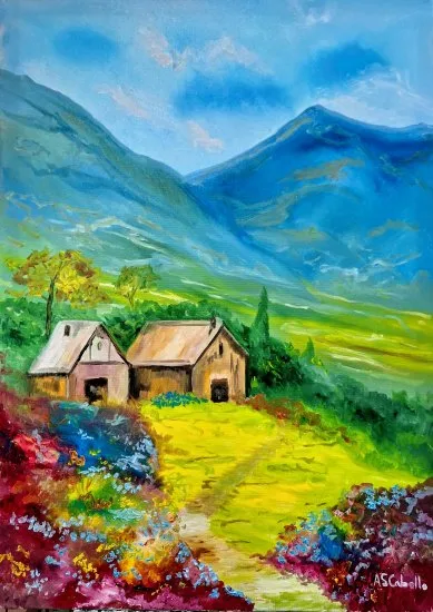 Óleo original de paisaje en montañas disponible en ARTEnet por Antonio Sánchez Cabello