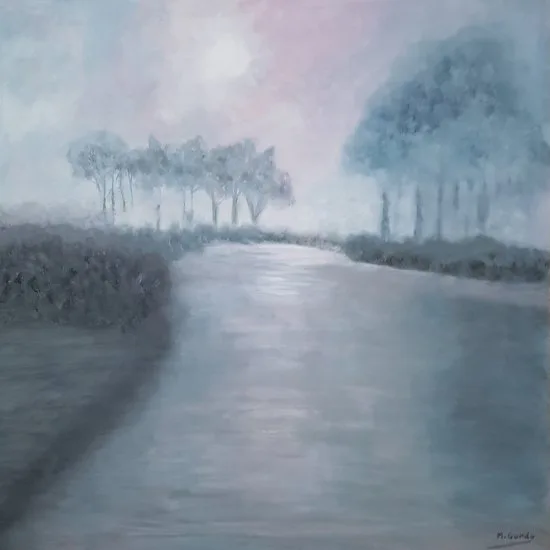Óleo original sobre tabla de 60x60 cm representa un bosque tenebroso