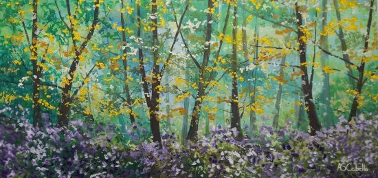 Obra original de Antonio Sánchez Cabello: óleo sobre tabla de paisaje primaveral