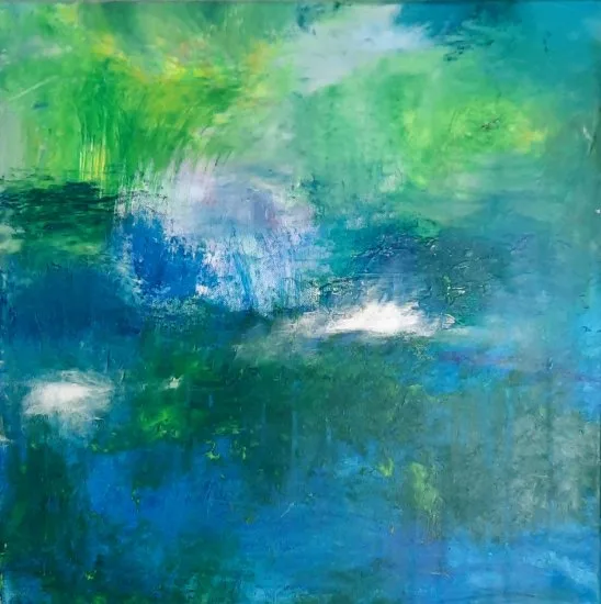 Obra original de Petya Ivanova: "Atardecer en el Lago" en acrílico sobre lienzo