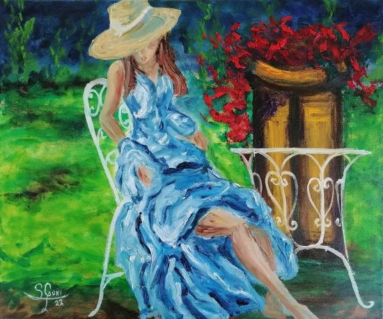 Obra original en óleo sobre lienzo muestra la pasión por la jardinería artística