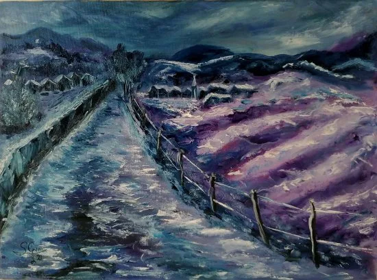 Paisaje invernal en óleo sobre tabla a la venta con certificado de autenticidad