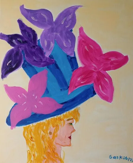 Pintura original en acrílico representa a una elegante dama en Ascot