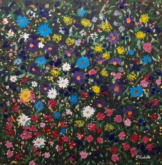 Pintura original en acrílico sobre tabla de flores silvestres disponible para todo el mundo