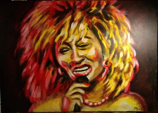 Retrato acrílico único de Tina Turner destaca por su expresividad y fuerza