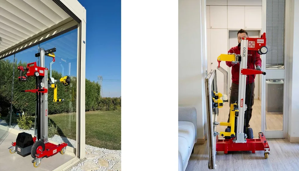 Vitrum lanza Golia Junior, elevador compacto para manipulación de vidrio en espacios reducidos
