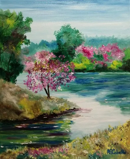 Óleo original "Claridad en el lago" de Antonio Sánchez Cabello disponible para venta
