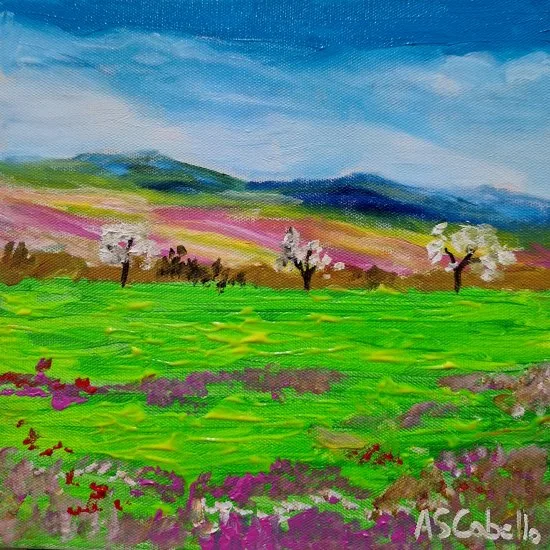 Óleo original de almendros en flor, obra única de Antonio Sánchez Cabello