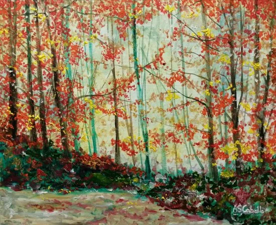 Óleo original de Antonio Sánchez Cabello refleja el bosque en otoño