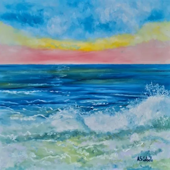 Óleo original «El atardecer en el mar» de Antonio Sánchez Cabello disponible en ARTEnet