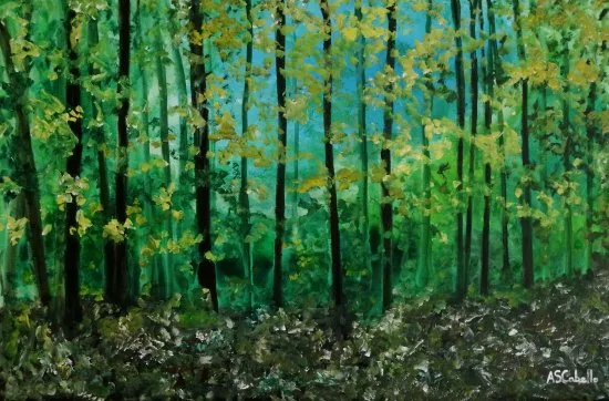Óleo original "Magia del bosque verde 2" de Antonio Sánchez Cabello disponible para coleccionistas