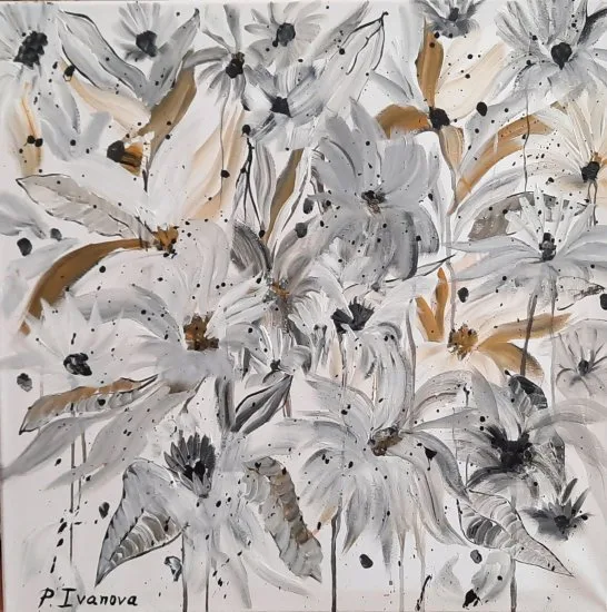 Obra original en acrílico "Botanical Landscape 03" de Petya Ivanova, lista para colgar