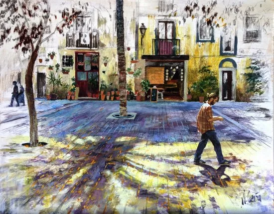 Pintura impresionista de Barcelona disponible en venta online con certificado de autenticidad