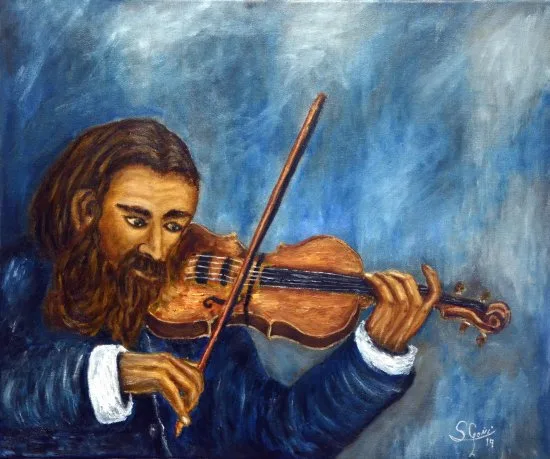 Presentan “Evaristo el violín”, obra original de óleo sobre lienzo de 2019