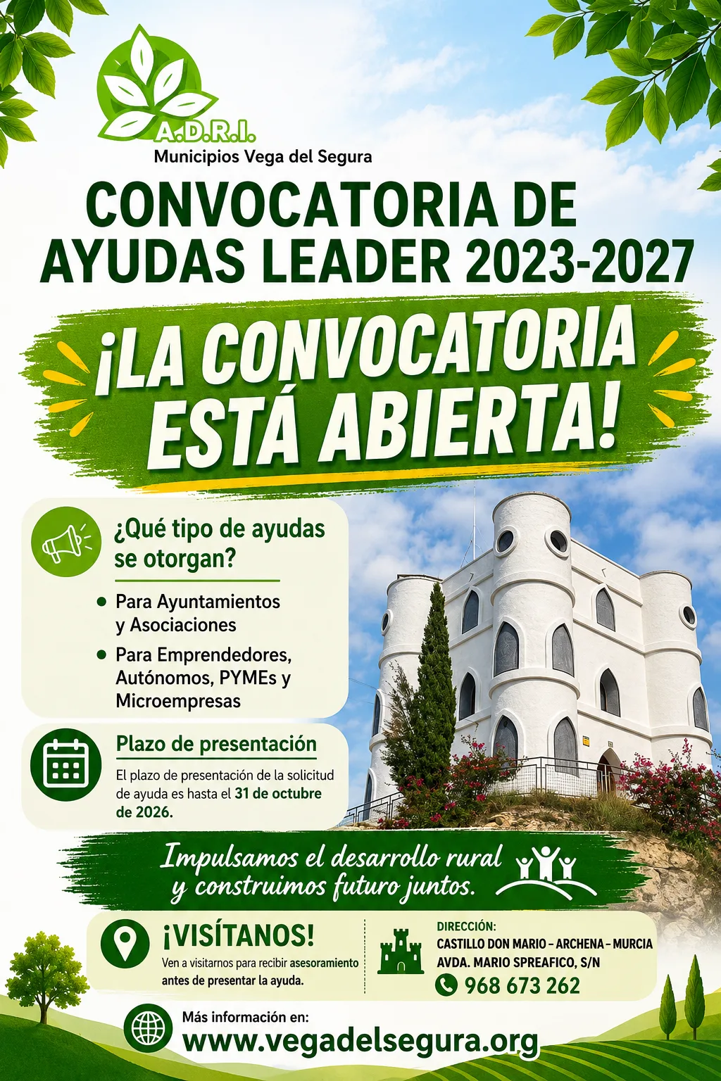 Abren convocatoria para ayudas Leader 2023-2027 a proyectos no programados en Murcia
